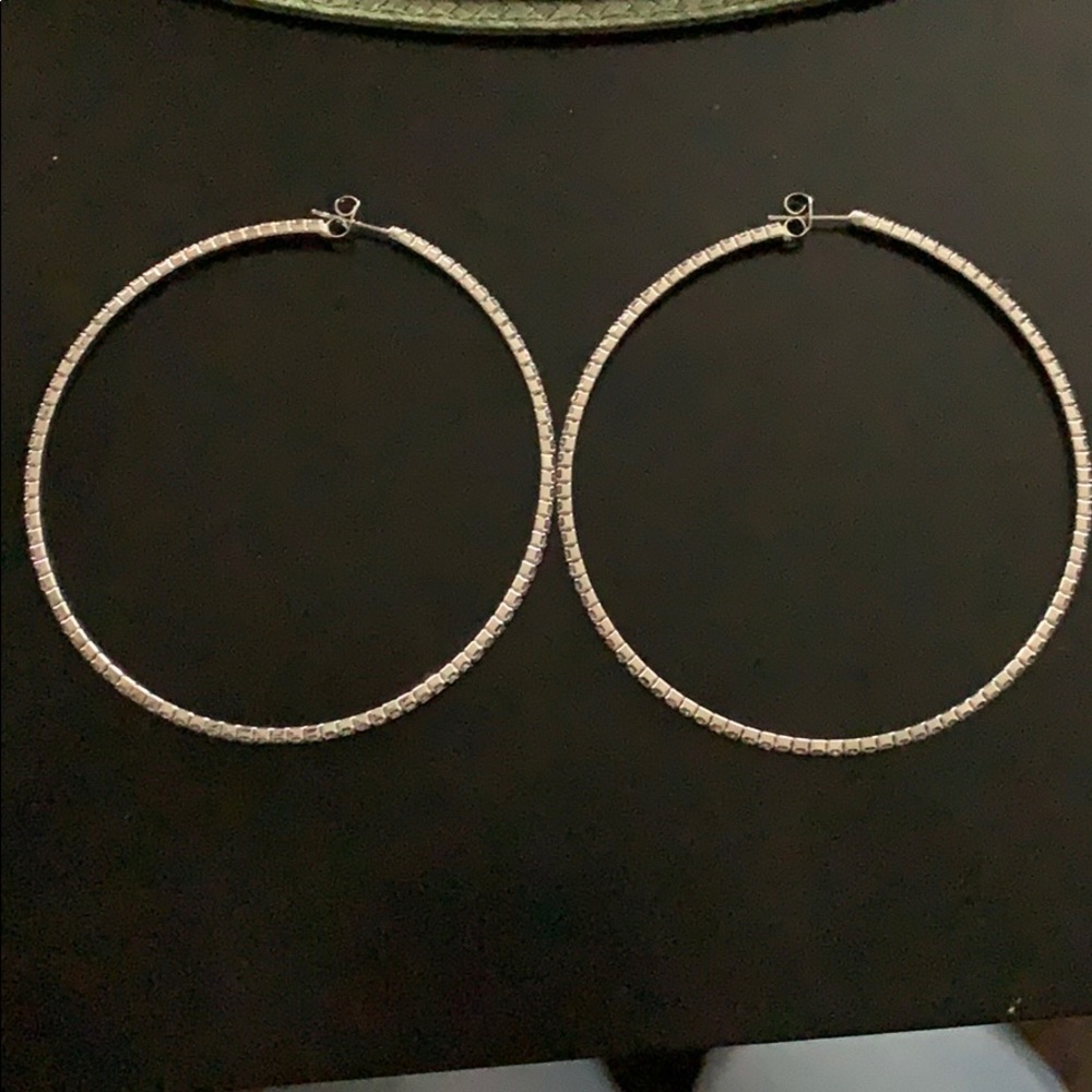 Extra large sterling silver glitter hoops